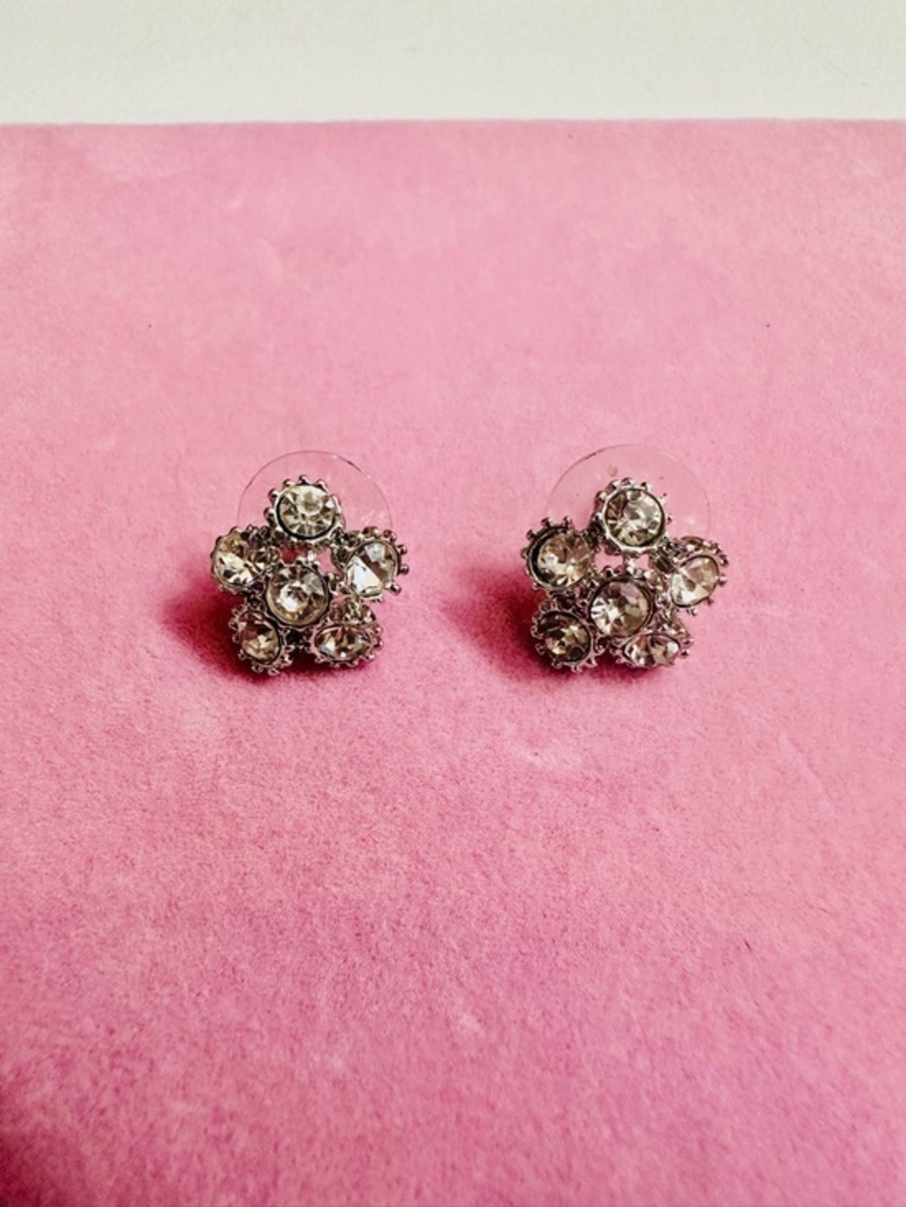 Silver Tone Rhinestone Cluster Stud Earrings